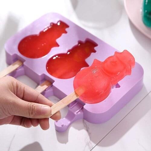 Silicone Cute Cartoon Ice Cream Molds Snowman Shape Popsicle Moulds Reusable BPA-Free Ice Pop Mold With Lids and Sticks