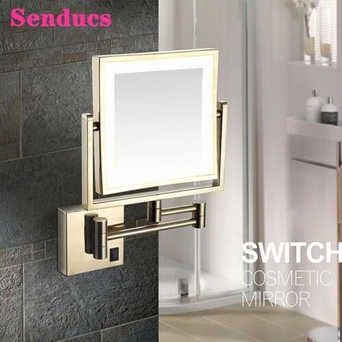LED Bathroom Mirrors Square Light Makeup Mirrors Chrome Gold Bath Mirrors Bathroom Accessories 8 Inch Magnifying Bath Mirrors