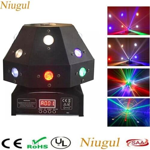 LED Beam Light + Laser Light 2in1 DMX512 Stage Effect Lights 16pcs RGBW LED Beam + 1PCS Green Laser Scan Rotating Mushroom Light