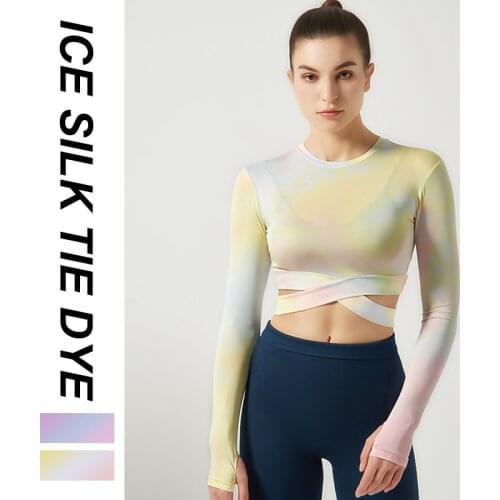 Yoga Fitness Workout Long Sleeve Tie Dye Crop Top T Shirts Women