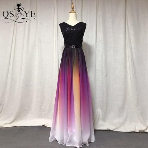 Fading Purple Prom Dresses Long Black Evening Dress Plus Size Grid Sequins Chiffon Formal Party Gowns Belt Sash Girls Prom