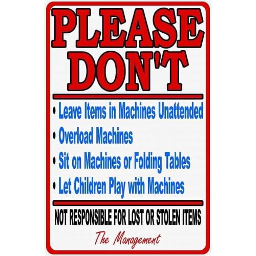 Safety Sign Notice Danger Warning 12x16 Tin Sign Decor Laundromat Rules & Liability Sign
