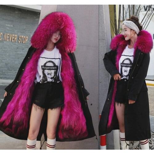 2020 New Winter Jacket Women Coat Detachable 3 In 1 Outerwear Natural Real Raccoon Fur Collar Streetwear Parkas Casual Luxury