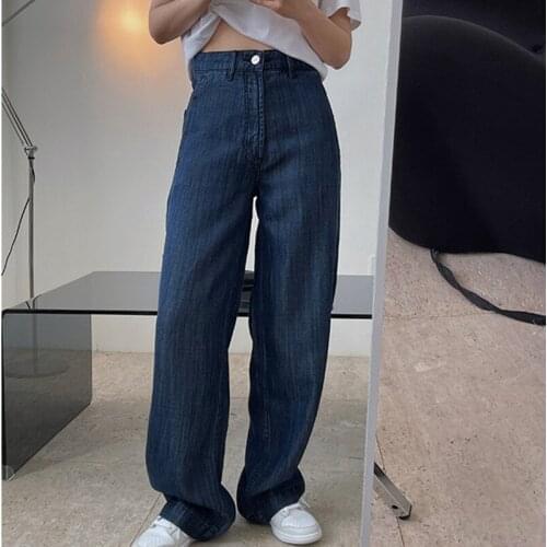 2021 New Summer Fashion Ladies Wide Leg Jeans Loose High Quality Women Trousers Solid Color Casual Elegant Female Bottoms T91