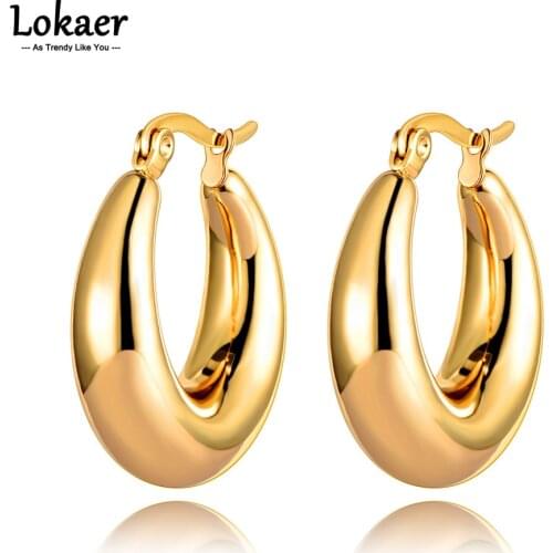 Lokaer New Design Stainless Steel Geometry Circle Earrings 14K Gold Trendy Bohemia Party Ear Jewelry For Women pendientes E21107