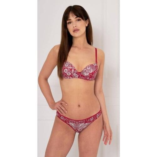 Womens Red Women 'S Red Pattern Bra Panty Set