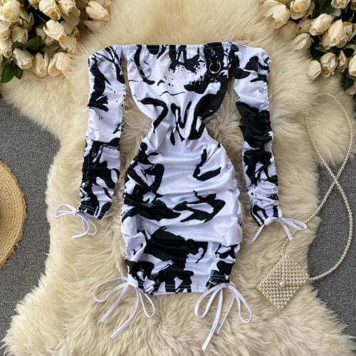 Korean Autumn New Package Hip Dress Women Fashion Long-Sleeved Sexy High Waist Slim Drawstring Vintage Vestidos P229