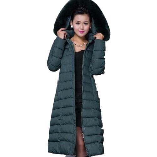 Winter Fashion Long Thick Warm Down Cotton Jacket Women Plus Size High Quality Fur Collar Slim Coat Overcoat Parka