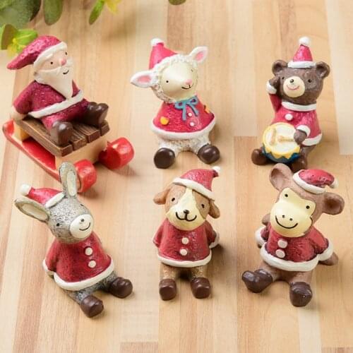 1pc Xmas Micro Landscape DIY Animals Ornaments Mini Christmas Tree Christmas Decoration Bonsai Figurine Resin Craft Statue