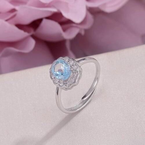 100% Natural Topaz Rings For Women Fine Jewelry 925 Sterling Silver 5*7mm Blue Oval Gemstone White Gold Adjustable Ring R-TO006