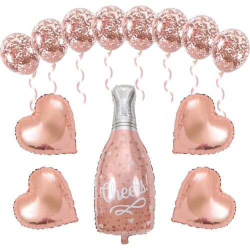 13pcs Cheers Champagne Bottle Balloons Kit Rose Gold Confetti Globos San Valentines Day Party Supplies Wedding Decorations