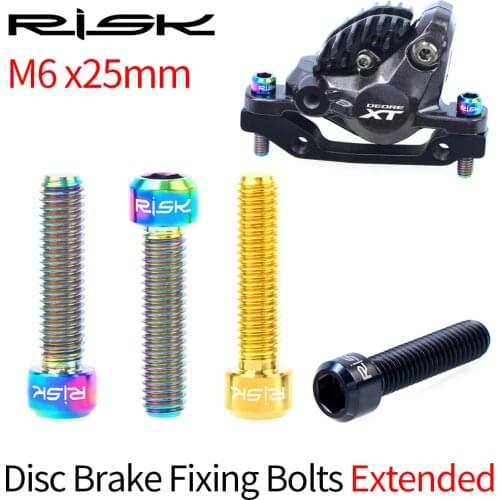 RISK 2PCS M6*25mm Titanium Alloy Bicycle Disc Brake Caliper Fixing Exten Bolt Lock MTB Bike Oil Disc Brake TC4 Retaining Screw