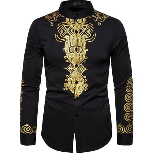 African Dashiki Print Long Sleeve Dress Shirt Men Camisa Masculina Nice Brand Slim Fit African Clothes Streetwear African Shirts