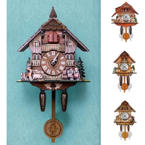 Cuckoo Clock Wall Clock Handicraft Vintage Wooden Cuckoo Tree House Clock for Bedroom Living Room School Office Free