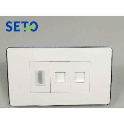 SeTo 120 Type Double RJ45 Cat6 Network + HDMI Connector Panel Wall Plate Socket Keystone Faceplate