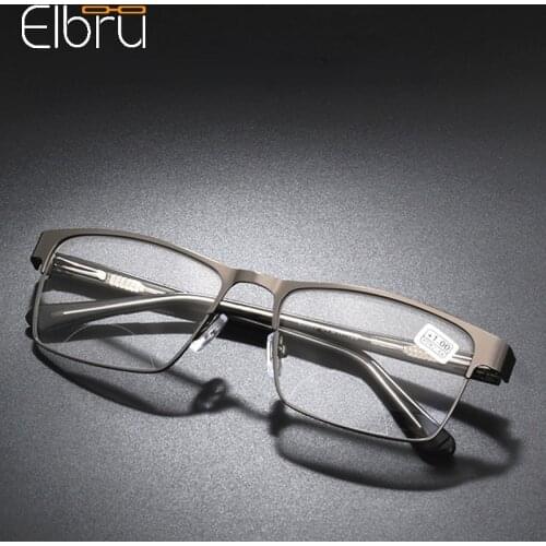 Elbru 2021 New Square Bifocals Reading Glasses Ultralight Metal Full Frame Presbyopia Eyeglasses For Women Men Diopters +1.0 4.0