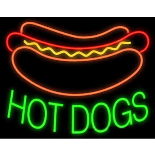 HOT DOGS Food Eat Custom Handmade Real Glass Tube Bar Restaurant Store Shop Advertise Decoration Display Sign Neon Light 19"X15"
