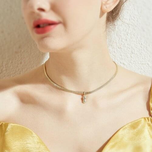 Insgram Star Hot Womens Gold Plating Chocker Necklace Peanut Pendant Korean Clavicle Chain Luxury Party Jewelry