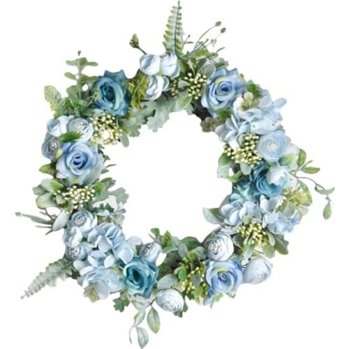 Artificial Rose Flower Wreath Window Door Hanging Garland Christmas Wall Ornament Wedding Bridal Wreath Decor