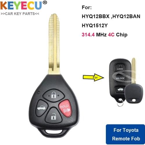 KEYECU Upgraded Remote Control Key for Toyota Avalon 1998 1999- 2004, Fob 4 Buttons - 4C Chip - HYQ12BBX/ HYQ12BAN/ HYQ1512Y