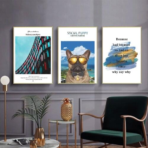 City Building And Sunglasses Dog Poster Decorated By Painter For Living Room Wall With You