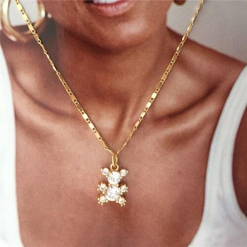 Super Shiny Cute Clear Cubic Zirconia Stone Bear Pendant Nekclace For Women Girl Delicate Tiny Cute Lovely Jewelry Accessory