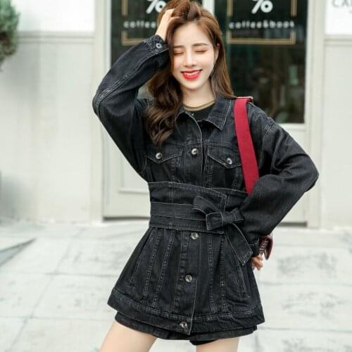 Autumn Women Single Breasted Casual Denim Jacket Korean Women Denim Coat Belt Female Single Breasted Coats Office Lady Jackets