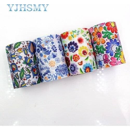 YJHSMY,G-18816-989,75 mm 5 Yards Double sided flower Thermal transfer Printed grosgrain Ribbons,Wedding Accessories DIY material