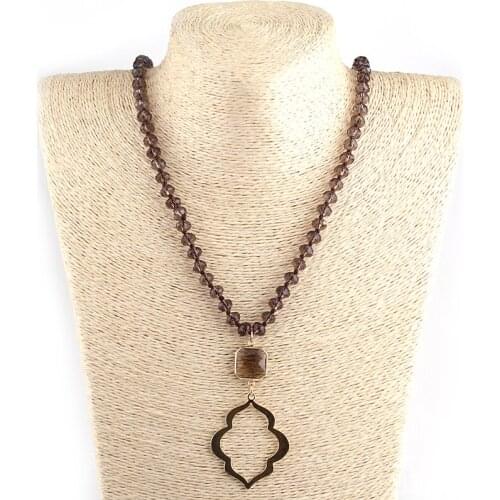 MOODPC Fashion Bohemian Tribal, Rustic Soldered Artisan Jewelry Brown Crystal Glass Beads knotted Sexy Lip Charm Necklace