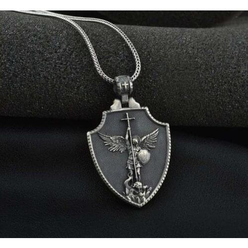Classic Pure Tin Angel Cross Pendant Necklace Metal Mens Chain Necklace Christianity Religion Accessories Retro Jewelry