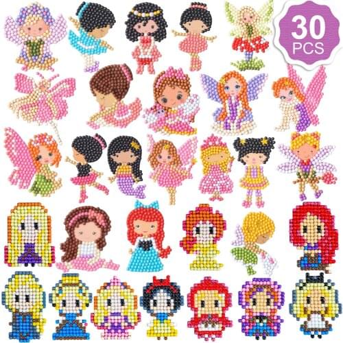 30 Pack Diamond Painting Stickers Kits for Kids DIY Arts Crafts 5D Cute Diamond Mosaic Stickers Paint by Number Diamonds for Kid