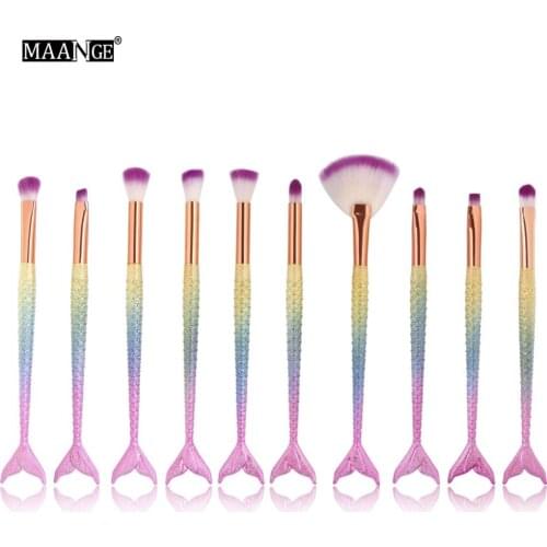 6/10pcs Mermaid Makeup Brushes Set Eyeshadow Eyebrow Eyeline Fan Blush Contour Lip Cosmetic Beauty Make Up Brushes Kits gift