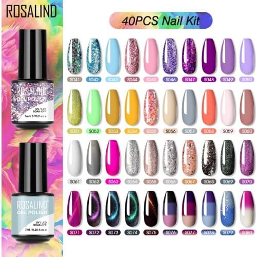 ROSALIND Gel Polish Set Semi Permanent Gel Nail Polish 7ml Nail Art Soak Off Gel UV LED Varnishes Base Top Coat For Manicure