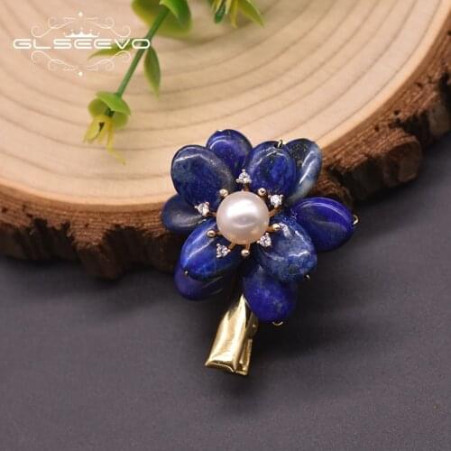 GLSEEVO Original Natural Freshwater Pearl Hairpin Couple Engagement Lapis Lazuli Jewelry Exquisite Hair Accessories GH0018