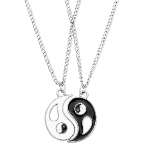 2 Pcs Tai Chi Necklace Yin Yang Gossip Pendant Puzzle Piece Necklace Birthday Jewelry Gifts For Couple Or Best Friends