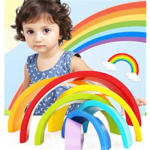 Rainbow building blocks Montessori Educational toy Wooden 3D Wooden Sensory Brain Trainingintelligence Intellectual Learning Toy