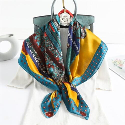 Summer Luxury Scarf Print Women Neck Foulard Headband Silk Square Hijab Shawl Lady Wrap Neckerchief Female Soft Scarves 2021