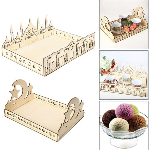 Assembly Islam Ramadan Eid Wooden Food Service Tray for Biscuit Dessert Cake Pastry Snacks