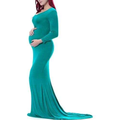 2021 Sexy Womens Mercerized Dresses Cotton Maternity Trailing One-piece Long Dress Photography Dress Pregnant Black Green Dress