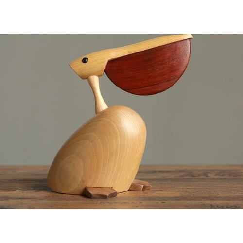 Nordic log pelican handmade solid wood bird decoration creative model room ornaments gift