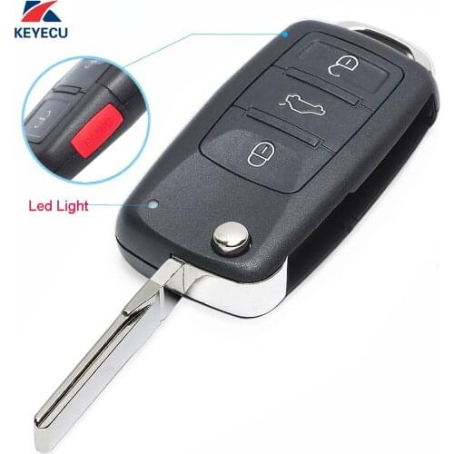 KEYECU Replacement Flip Remote Car Key Fob 3 Button for VW Volkswagen Touareg 2002-2010 - 433MHz - ID46- Aftermarket
