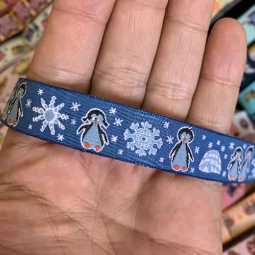 ZERZEEMOOY 5/8" 16 mm 5yards/lot Cartoon Polyester Woven Jacquard Ribbon Penguins Make Snowmen KTZD19112208