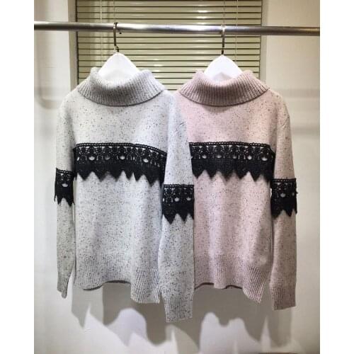 Runway Sweater knitted women autumn winter 2020 casual lace patchwork vintage cashmere turtleneck top pullover femme