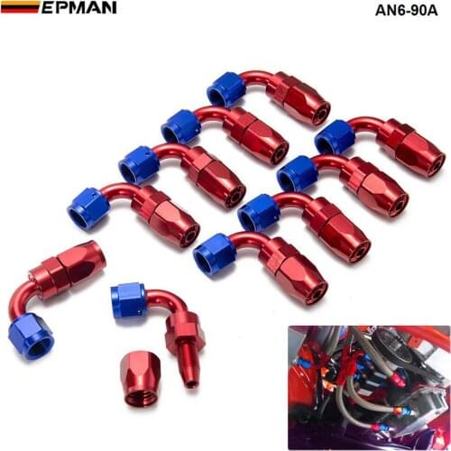 10PCS/LOT AN6 Pipe joints Aluminum 90 Degree Swivel Oil/Fuel Fitting Adaptor Oil cooler hose fitting AN6-90A