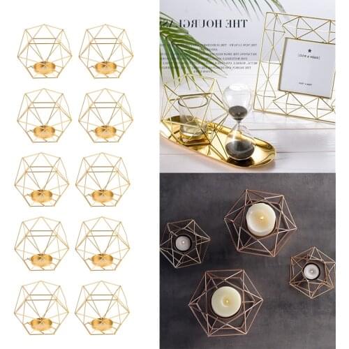 10pcs Metal Geometric Structure Gold Handmade Tealight Candle Holder Romantic Home Dinner Wedding Decoration
