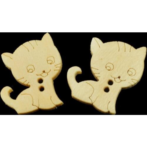 100PCS Wood Sewing Button Scrapbooking Cat Natural Color Two 2-Holes DIY Sewing Scrapbooking Baby Handmade Wood Buttons