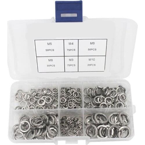 300pcs / box stainless steel gasket spring washer elastic gasket M3M4M5M6M8M10 classification set