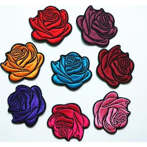 PGY 3D Patches Fine Color Rose Flower Full Embroidered Patch DIY Iron On Sew On Fabric Repair Clothing For Wedding Patches Decor