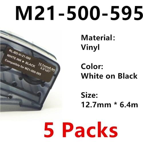 5Pack M21 500 595 Vinyl Label Ribbon White On Black For BMP21 PLUS BMP21 LAB Printer Label Tape Maker Wire Marking Sleeves