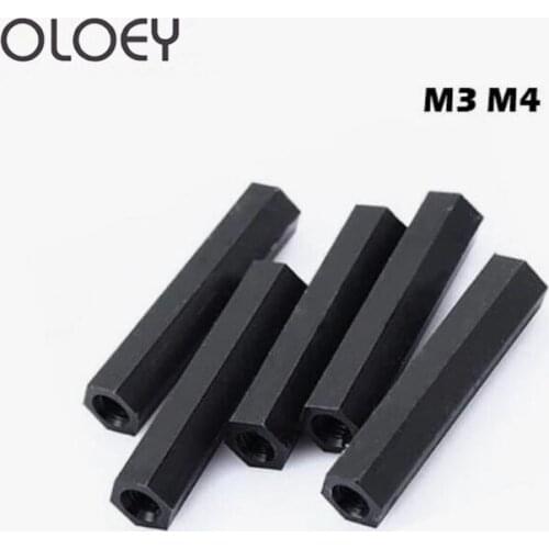 50Pcs M3 M4 Black Hex Nylon Standoff Spacer Column Flat Head Double Pass Nylon Plastic Spacing Screws